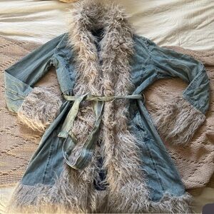 dELiA*s Blue Denim Teddy Jacket with Cream Fur Trim